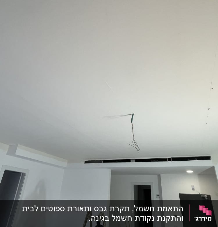 חוטי חשמל יוצאים מהתקרה בחדר